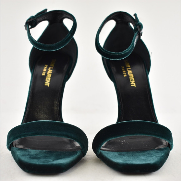 Saint Laurent Amber 105 Malachite Green Velvet Ankle Strap Sandal Pump Heel 36 - Picture 8 of 14